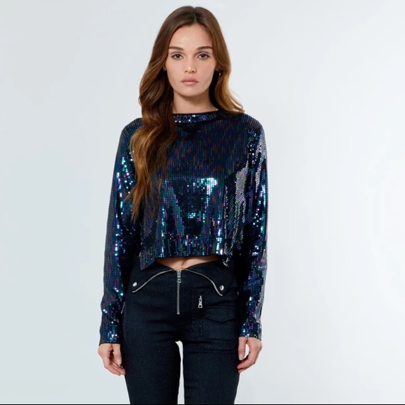 Nwt Rta August Black Opal Sequin Top/Sweater